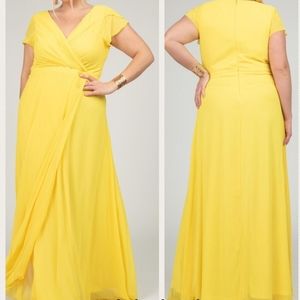 NWOT Miss Cristina Sunshine Yellow Faux Wrap Maxi Dress, Sz 2XL